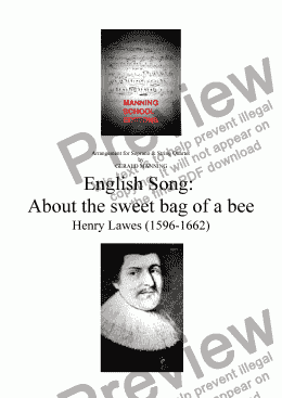 page one of English Song: Lawes, H. - About the sweet bag of a bee - arr. for Soprano & String Quartet by Gerald Manning