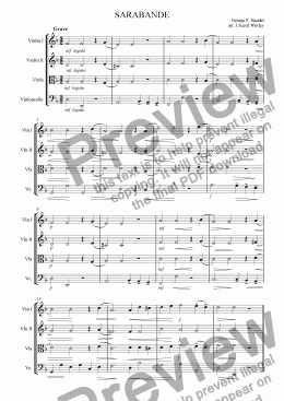 page one of Levies - Sarabande - Handel for string quartet