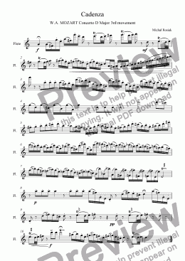 page one of Cadenza - Mozart Flute Concerto D major 3rd mov