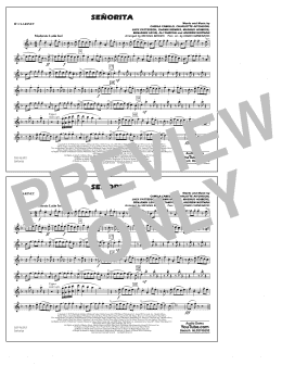 page one of Señorita (arr. Carmenates and Brown) - Bb Clarinet (Marching Band)