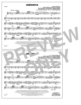 page one of Señorita (arr. Carmenates and Brown) - F Horn (Marching Band)