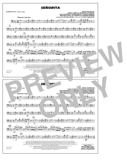 page one of Señorita (arr. Carmenates and Brown) - Baritone B.C. (Marching Band)