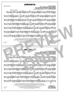 page one of Señorita (arr. Carmenates and Brown) - Electric Bass (Marching Band)