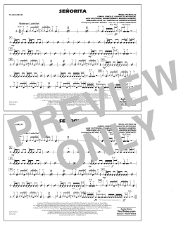 page one of Señorita (arr. Carmenates and Brown) - Snare Drum (Marching Band)
