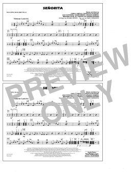 page one of Señorita (arr. Carmenates and Brown) - Multiple Bass Drums (Marching Band)