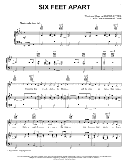 page one of Six Feet Apart (Piano, Vocal & Guitar Chords (Right-Hand Melody))