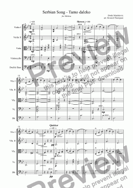 page one of Serbian Song - Tamo daleko for Strings