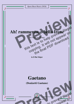 page one of Donizetti-Ah!rammenta,o bella Irene,in D flat Major,for Voice&Piano
