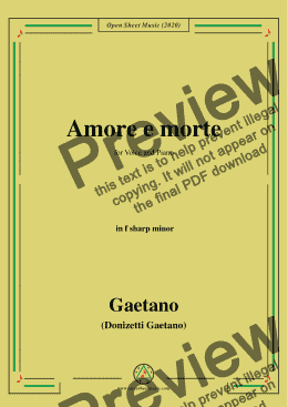 page one of Donizetti-Amore e morte,in f sharp minor,for Voice and Piano