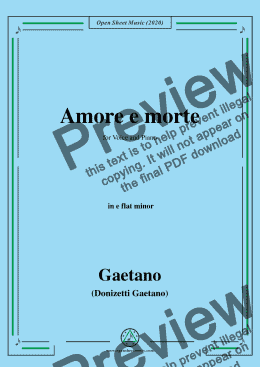 page one of Donizetti-Amore e morte,in e flat minor,for Voice and Piano