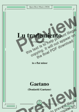 page one of Donizetti-Lu trademiento,in e flat minor,for Voice and Piano