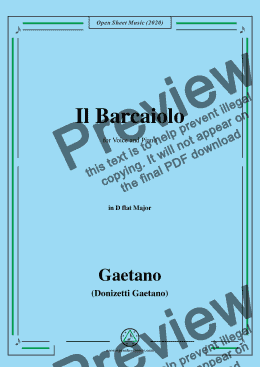 page one of Donizetti-Il Barcaiolo,in D flat Major,for Voice and Piano
