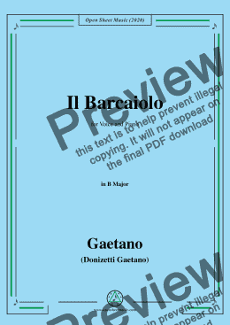 page one of Donizetti-Il Barcaiolo,in B Major,for Voice and Piano