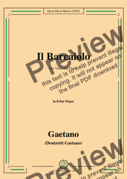 page one of Donizetti-Il Barcaiolo,in B flat Major,for Voice and Piano