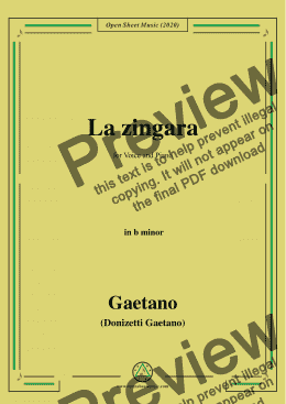 page one of Donizetti-La Zingara,in b minor,for Voice and Piano