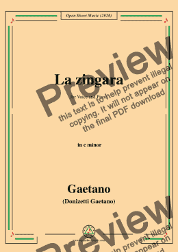 page one of Donizetti-La Zingara,in c minor,for Voice and Piano