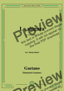 page one of Donizetti-La Zingara,in c sharp minor,for Voice and Piano