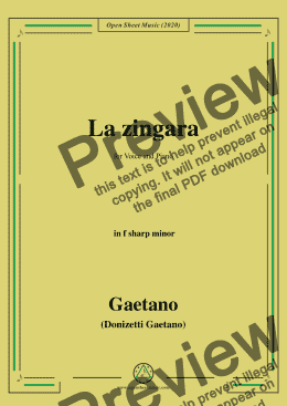 page one of Donizetti-La Zingara,in f sharp minor,for Voice and Piano