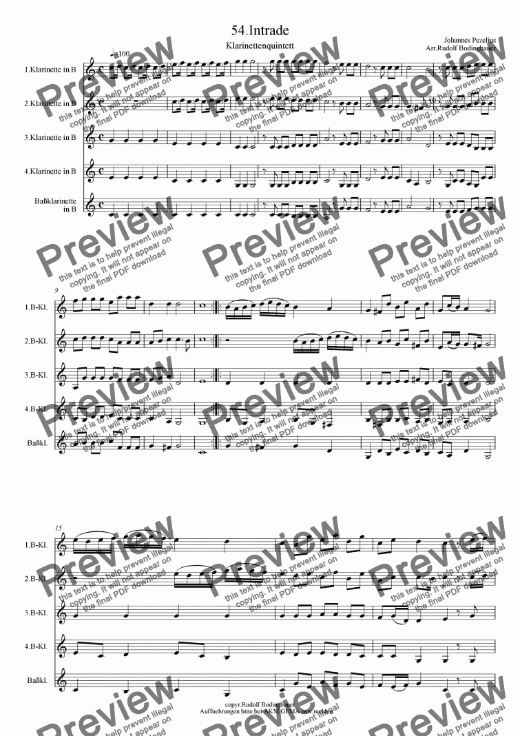 page one of 54. Intrade Klarinettenquintett