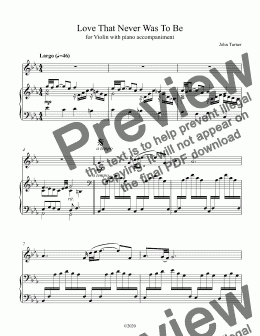 page one of Love That Never Was To Be - for piano and violin