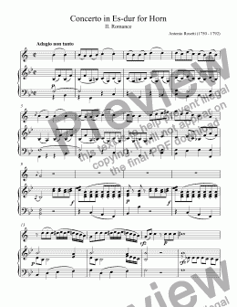 page one of Antonio Rosetti - Concert Es-dur for horn Eb C 43 - II.Romance Konzert für Horn Es-Dur RWV C 43