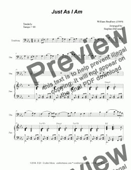 page one of Just As I Am (for Trombone solo and Piano)