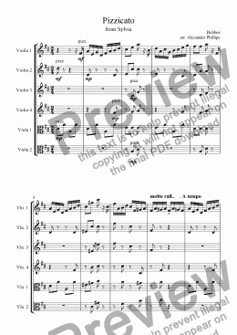 page one of Pizzicato from Sylvia (4 Violins and 2 Violas)