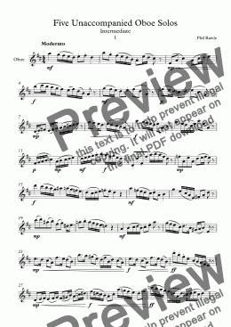 page one of Five Unaccompanied Oboe Solos - Intermediate 