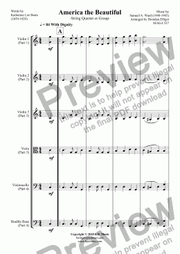 page one of America the Beautiful - String Quartet or Group