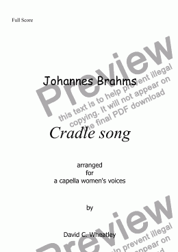 page one of Brahms - Cradle Song for womens voices (SSSAA) a capella
