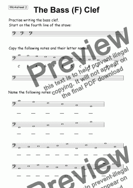 page one of Worksheet 02: The Bass (F) Clef