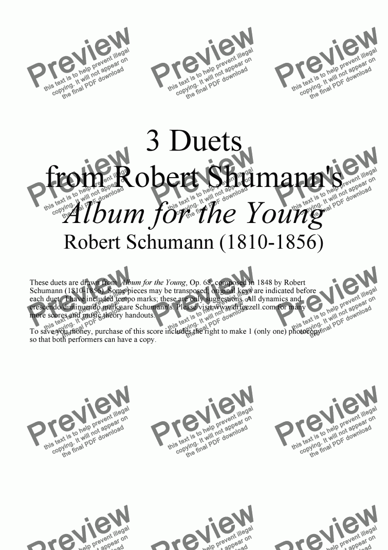 page one of 3 Duets for Tuba from Album for the Young by Robert Schumann (1848)