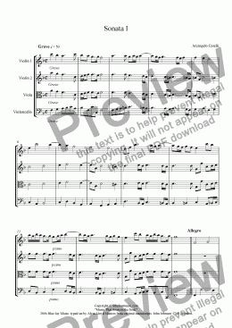 page one of Corelli Sonata op.1, No.1 1violin,2violin,cello,optional viola