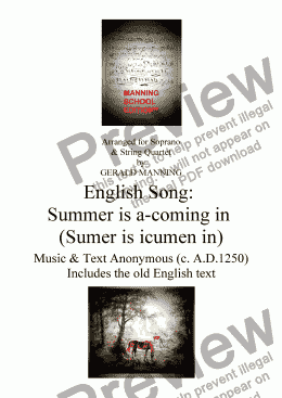 page one of English Song: Anonymous- Sumer is icumen in - arr. for Soprano & String Quartet by Gerald Manning