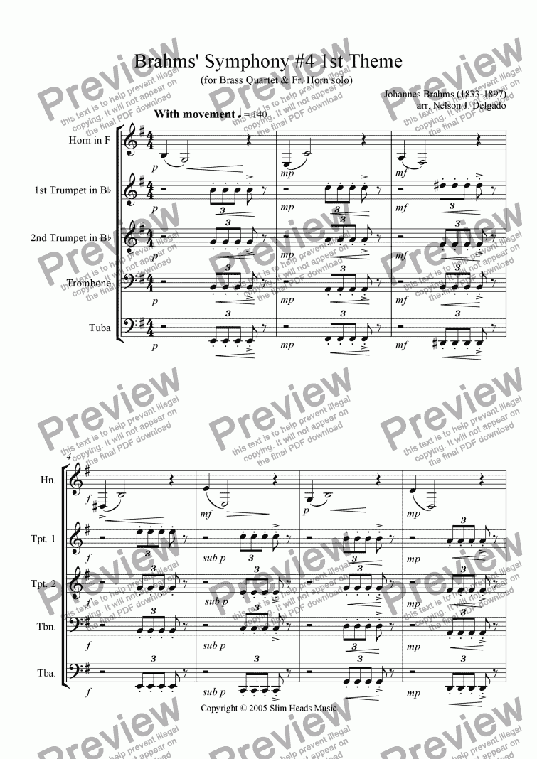 page one of Brahms' Symphony No.4 1st Theme
