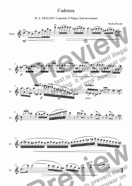 page one of Cadenza - Mozart Flute Concerto D major 2nd mov