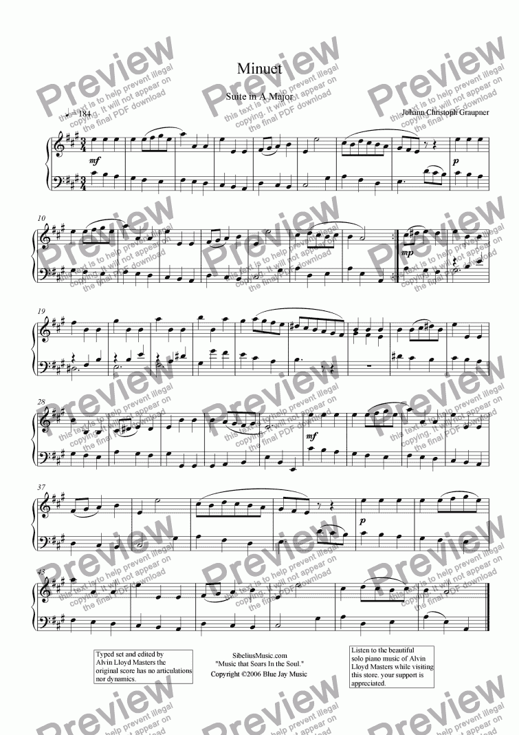 page one of Graupner Suite in A Major -Minuet
