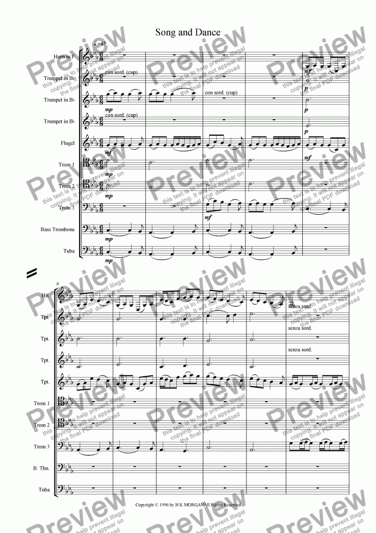 page one of Song and Dance (ten piece brass ensemble)