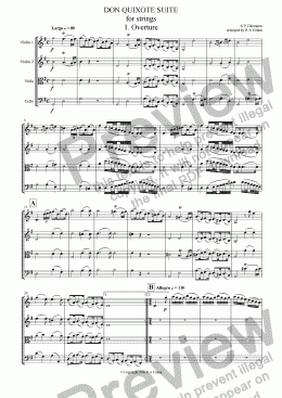page one of Telemann - DON QUIXOTE SUITE - for string quartet/orchestra