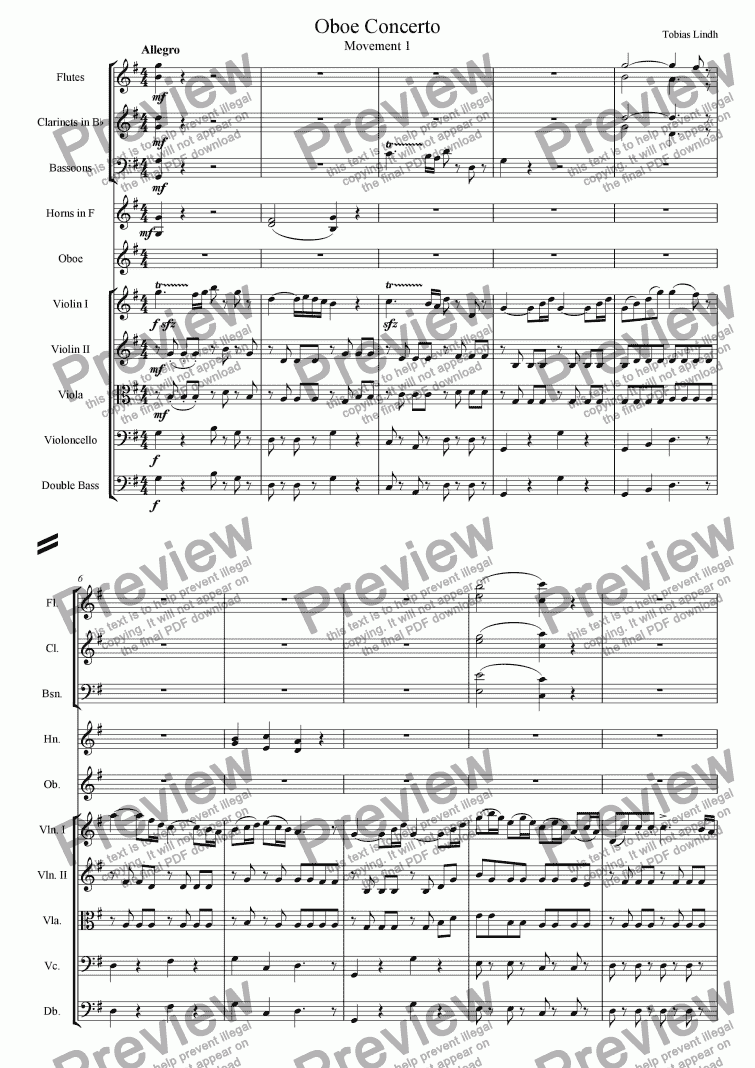 page one of Oboe Concerto Movement 1
