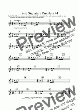 page one of Time Signature Puzzlers Worksheet no. 4