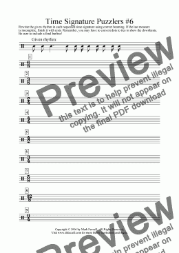 page one of Time Signature Puzzlers Worksheet no. 6