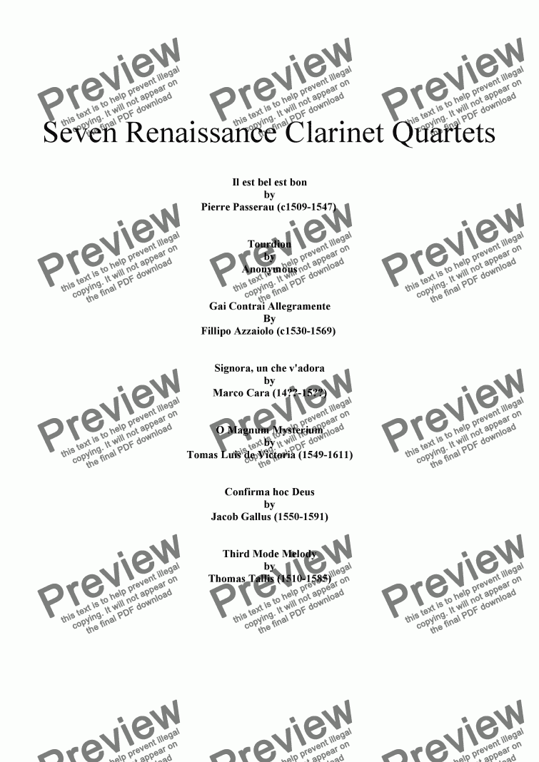 page one of Seven Renaissance Clarinet Quartets
