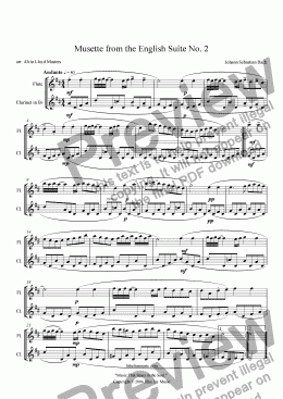 page one of Musette from the English Suite No. 2 for Clarinet and Flute by J.S. Bach