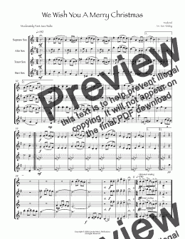 page one of Jazz Christmas Carol - We Wish You A Merry Christmas (for Sax Quartet SATB or AATB)