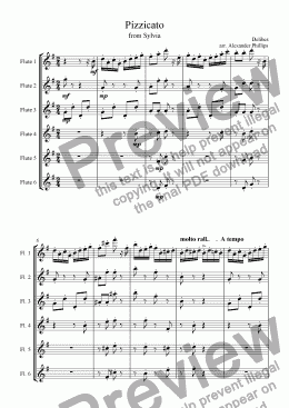 page one of Pizzicato from Sylvia (Flute Sextet)
