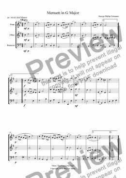 page one of Telemann Menuett in G major arr. wind trio