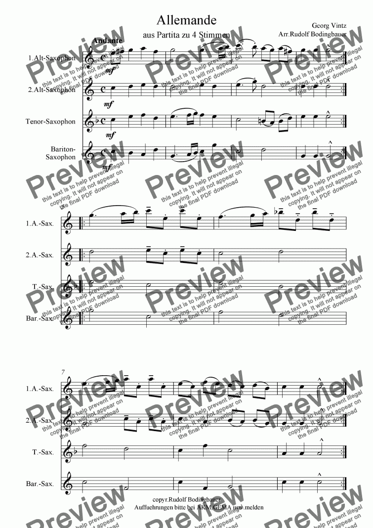 page one of Allemande  Saxophonquartett