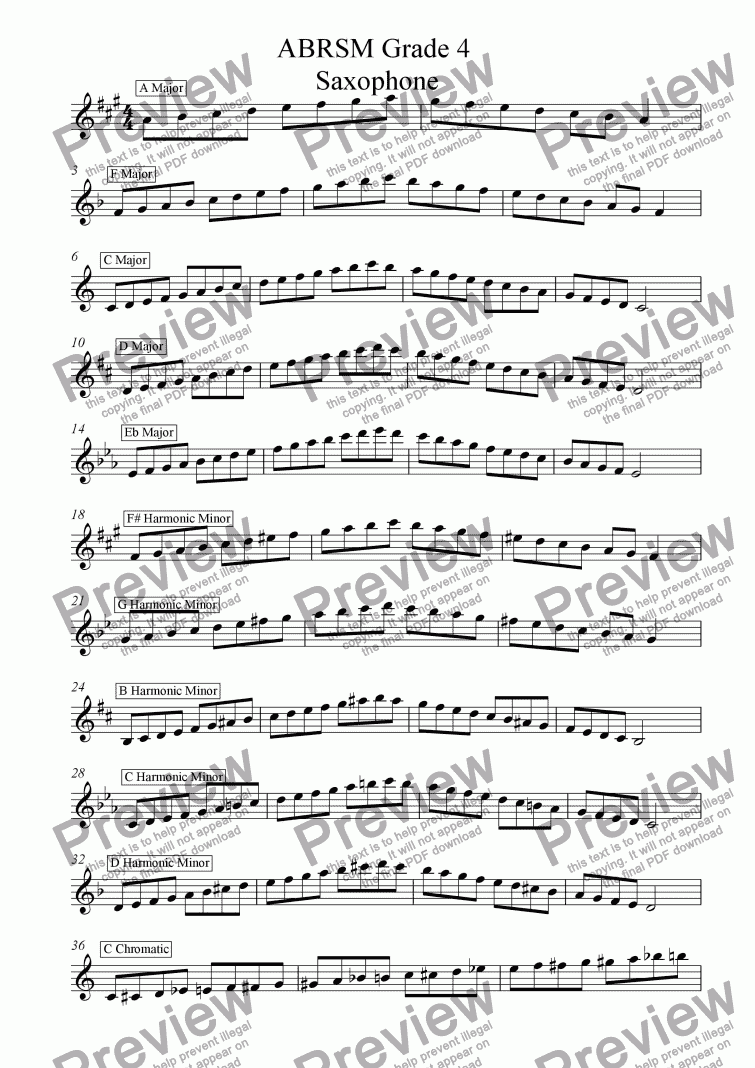 Saxophone Scale Chart