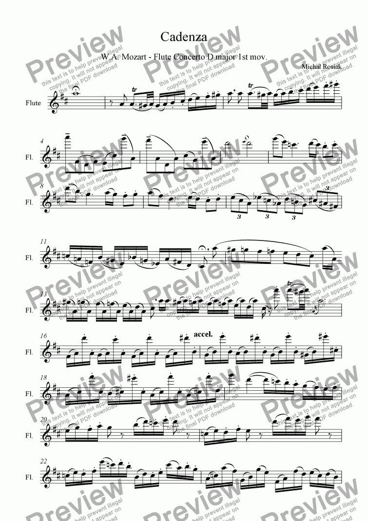 page one of Cadenza - Mozart Flute Concerto D major 1st mov
